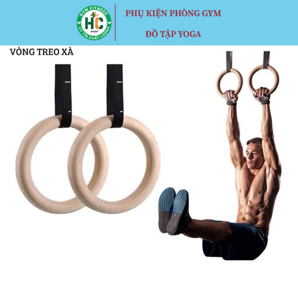 Bộ 2 Vòng Treo Gymnastic Rings Hỗ Trợ Tập Dip Với Xà Đơn, GYM Ring Ngoài Trời HC Sport (1 Đôi)