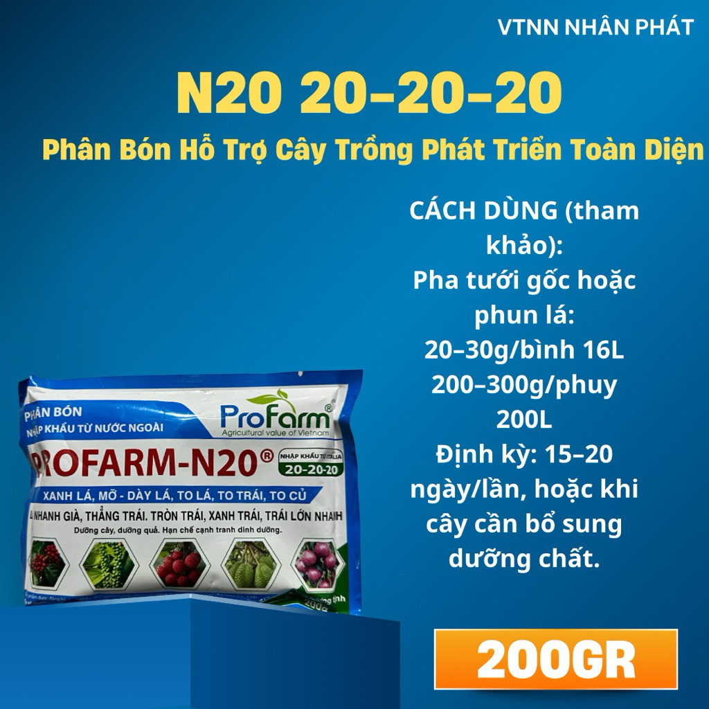 N20 20-20-20 – Phân Bón Hỗ Trợ Cây Trồng Phát Triển Toàn Diện