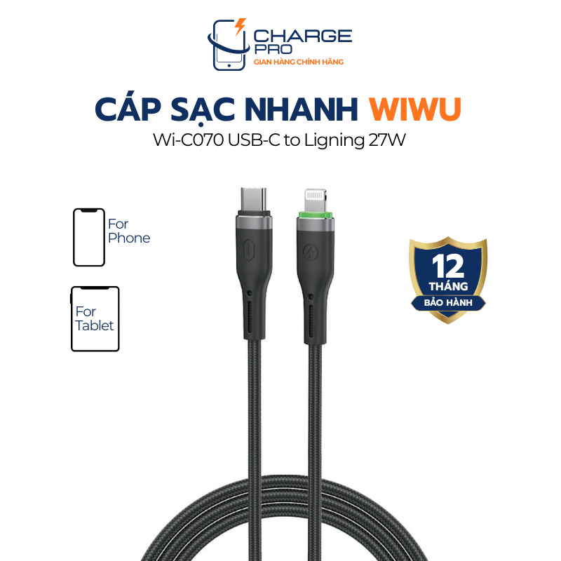 Cáp sạc nhanh WiWU Wi-C070 USB-C sang Ligning 27W