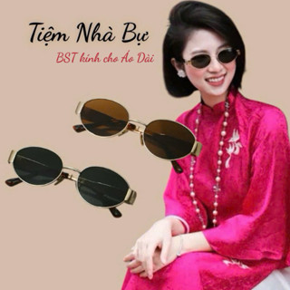  Kính mát oval diện áo dài Bự Store unisex thời trang gọng kim loại thời trang cổ điển 1016 
