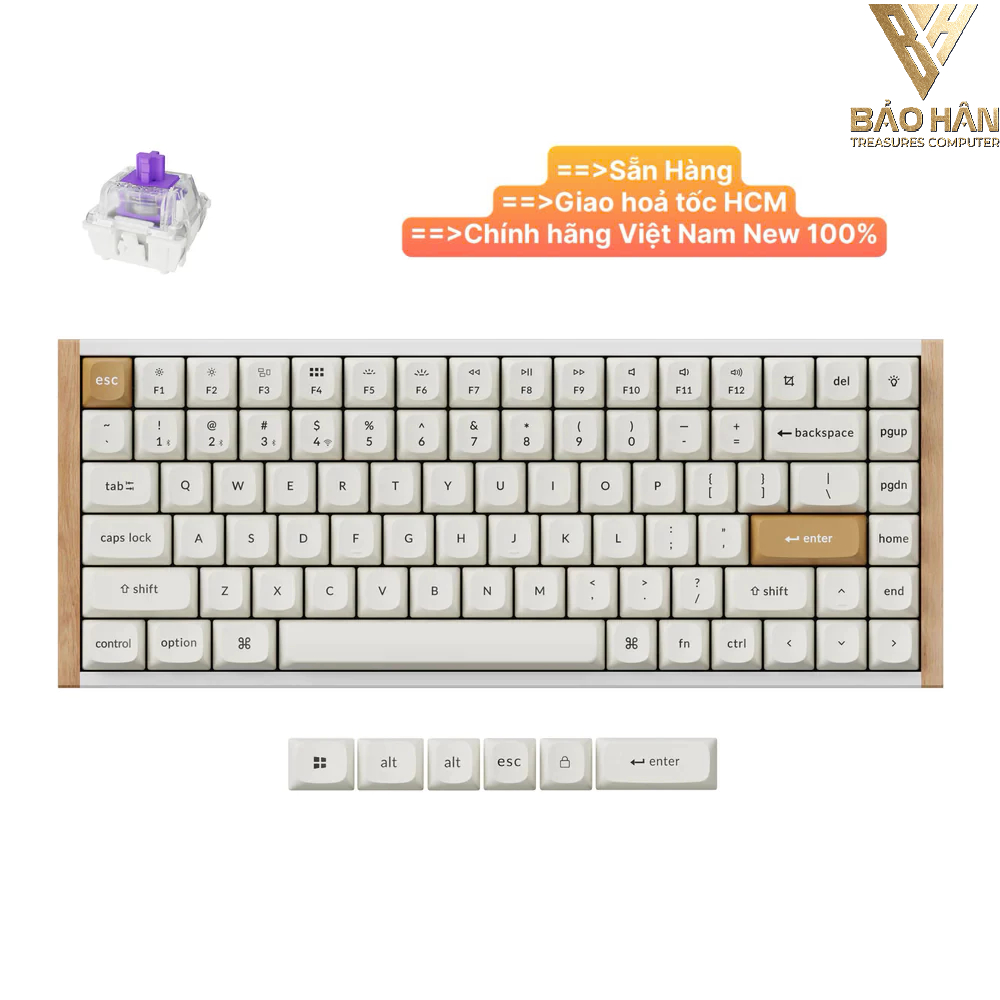 Bàn phím cơ Keychron K2 V2 Không dây 2,4 GHz, Bluetooth 5.2, Thay thế nóng, Type-C, Trắng | K2H-Q1 -