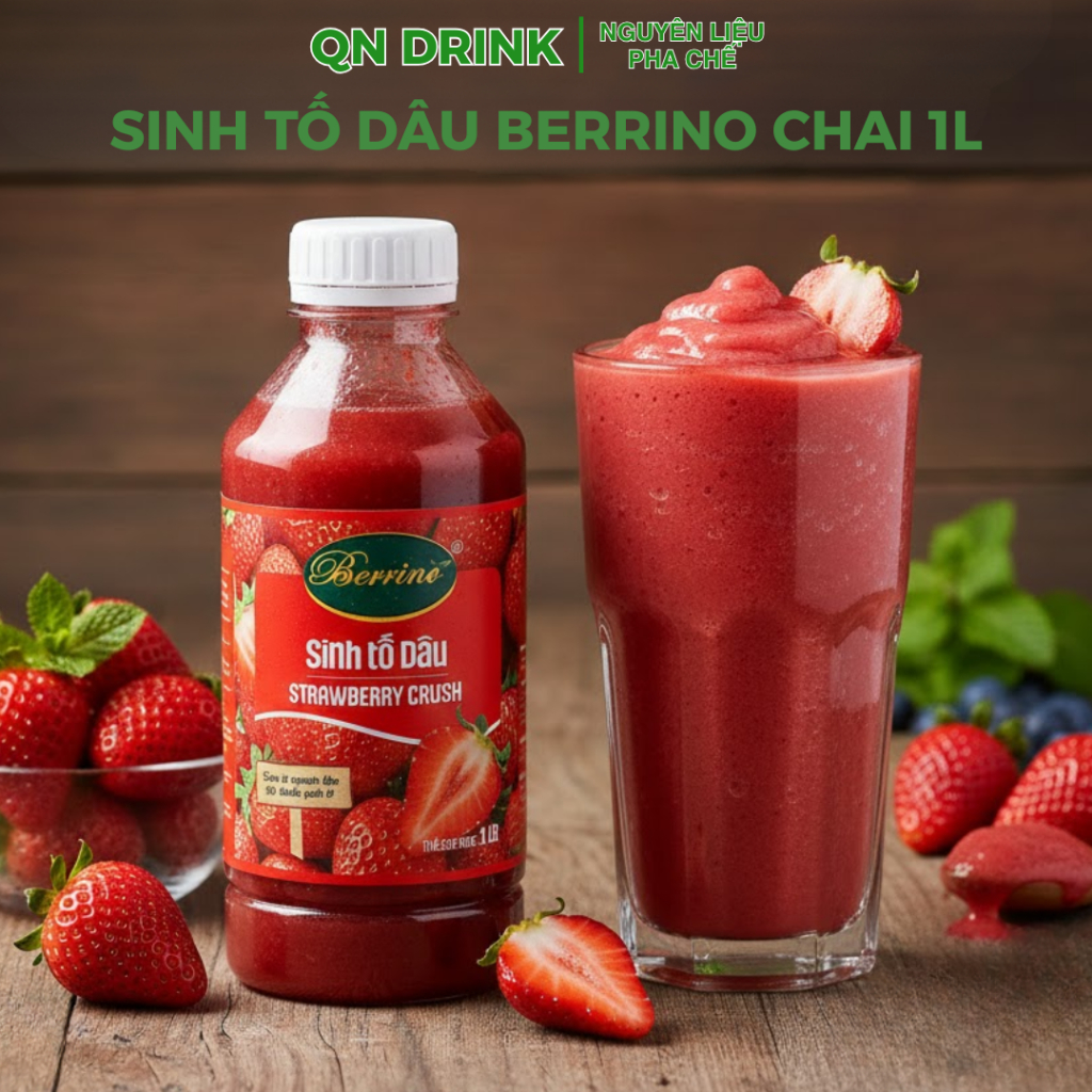 Sinh tố dâu berrino chai 1lit, sinh tố berrino hàng chính hảng QN DRINK
