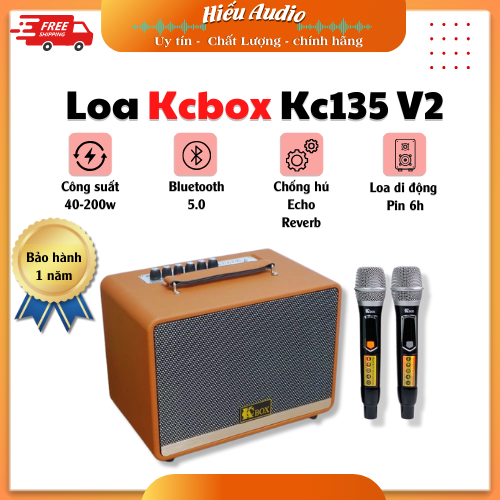Loa karaoke di động Kcbox Kc135 V2 New 2025  - Kèm 2 micro bảo hành 1 năm