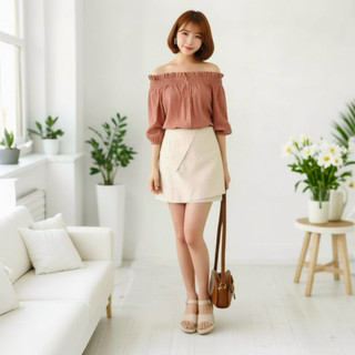 Chân váy kem công sở cách điệu size S (kèm hình thật)