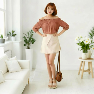 Chân váy kem công sở cách điệu size S (kèm hình thật)