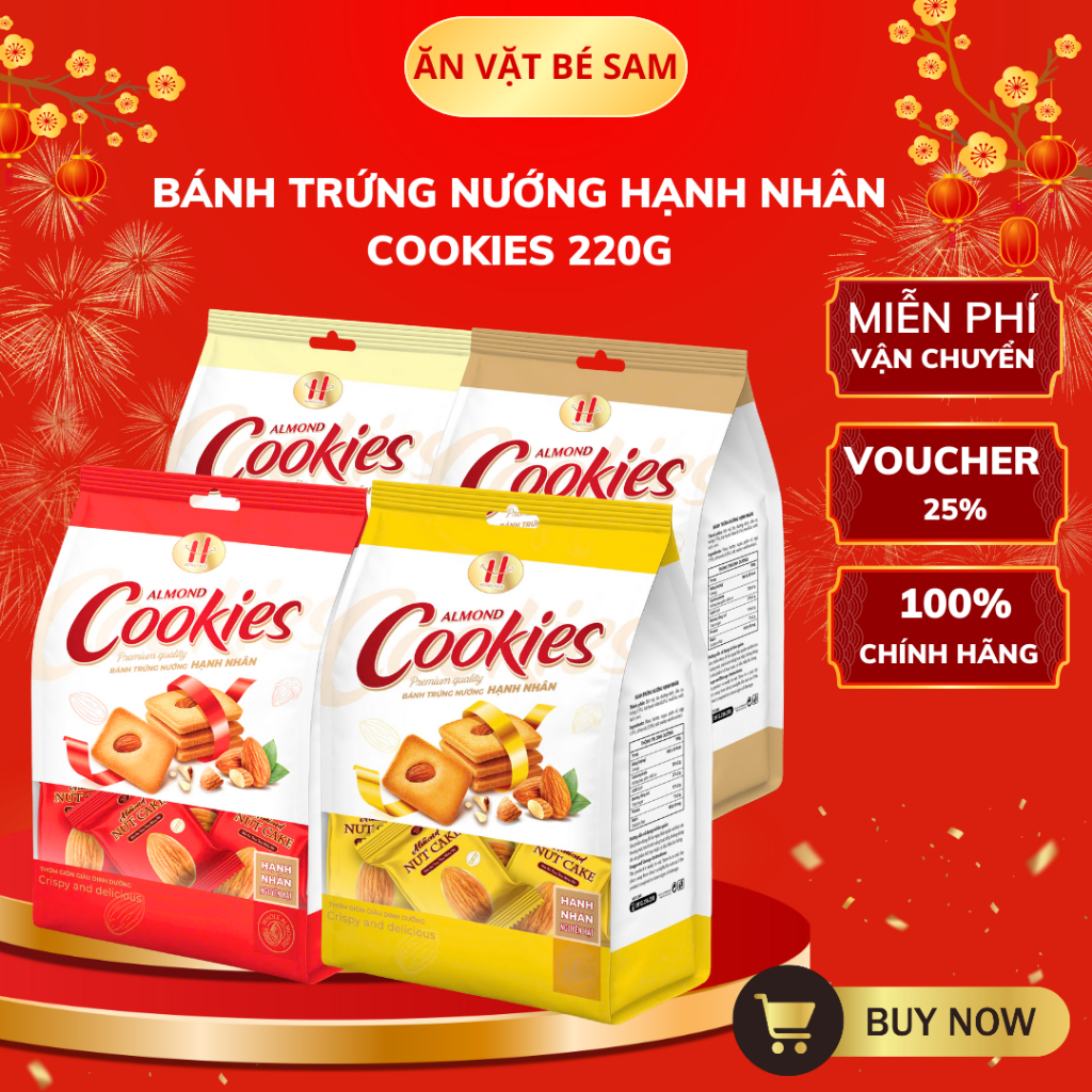 Bánh Trứng Nướng Hạnh Nhân HT Foods 220g, Hạnh Nhân Nguyên Hạt, Trứng Nướng Thơm Ngậy