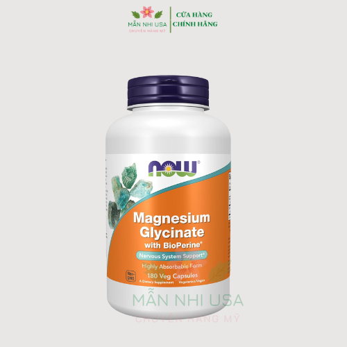 Viên NOW Magnesium glycinate with Bioperine- bổ sung magie hữu cơ 180 viên.