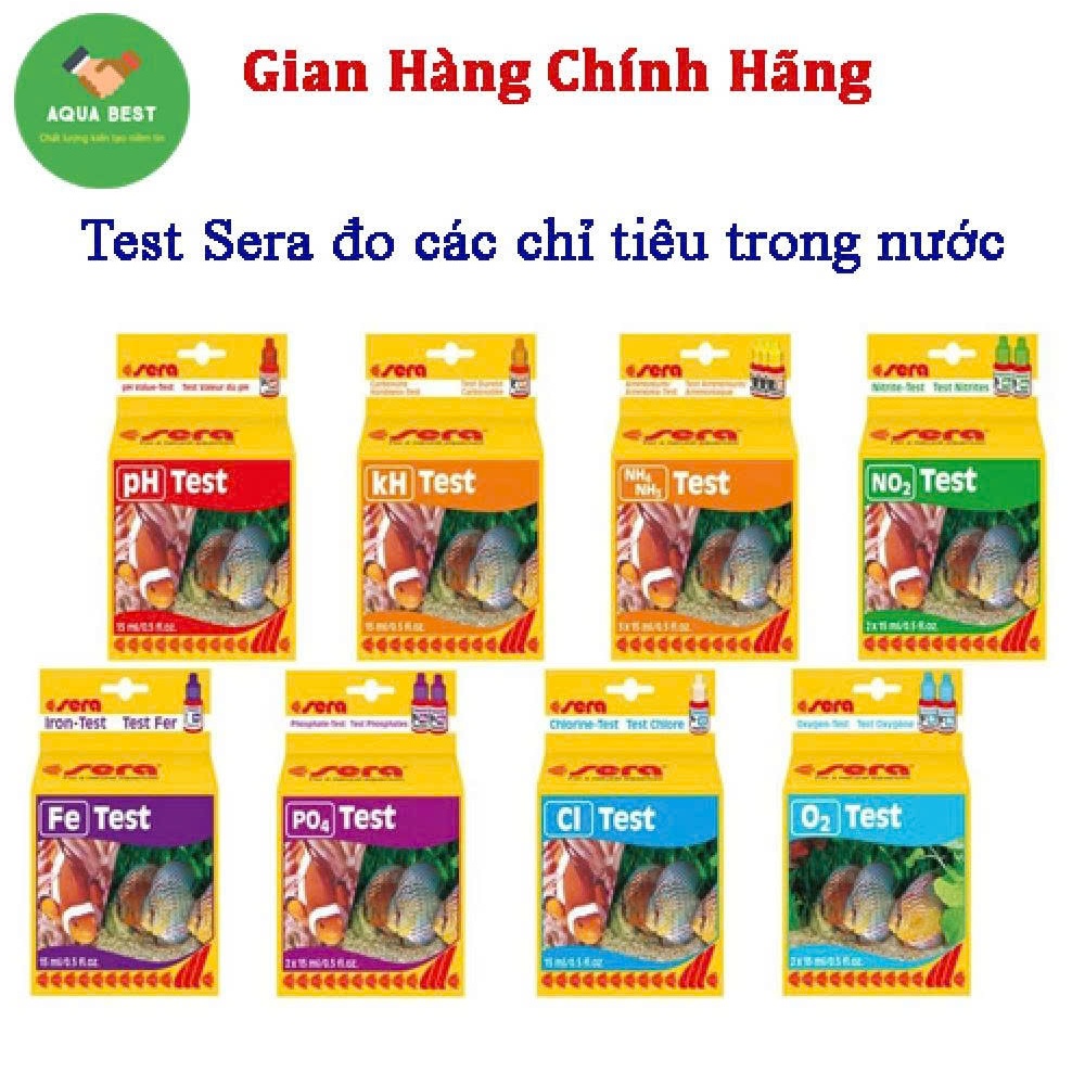 [Chính Hãng] Test Sera đo các chỉ tiêu trong nước gồm: PH, KH, NO2, NH3, FE, CL, O2, CA, MG,GH, PO4,