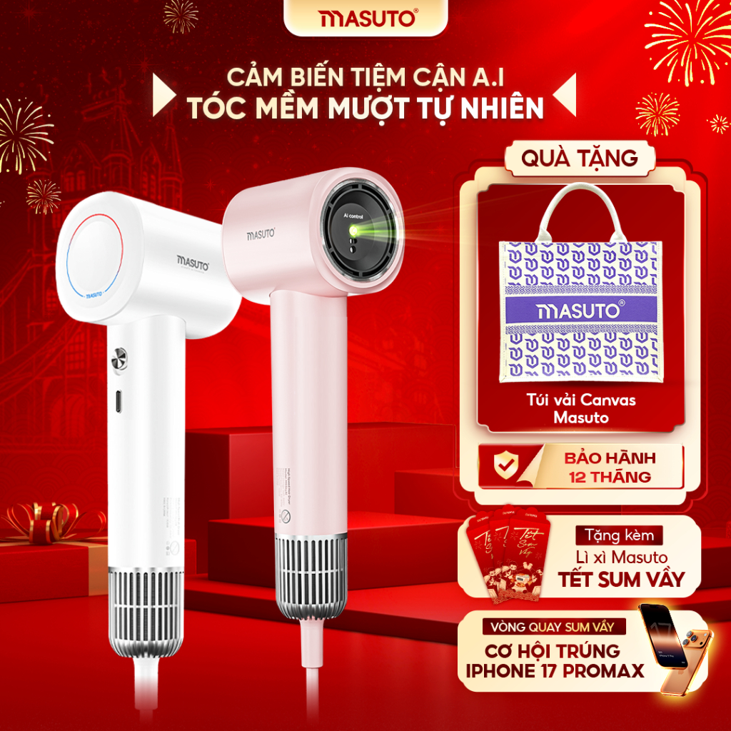 Máy Sấy Tóc Ion Âm Masuto, Máy Sấy Tóc SkyAI Cảm Biến Tự Động Điều Chỉnh Nhiệt Độ Bảo Vệ Da Đầu, Giả