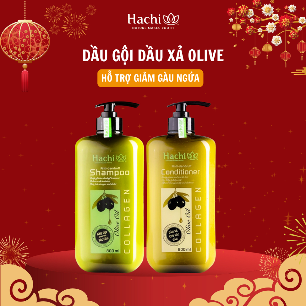 Dầu gội dầu xả Hachi Việt Nam Anti-dandruff chiết xuất Olive dành cho tóc gàu, nấm ngứa