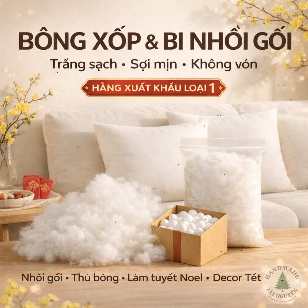 Bông Gòn loại 1 Xốp - Bông Bi Nhồi Gối, Nhồi Gấu Bông, Làm Đồ Handmade, Siêu Mềm Không Mùi