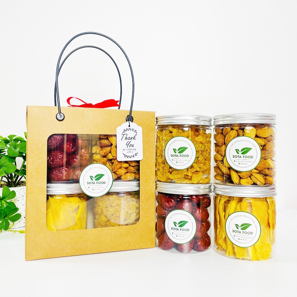 [SET QUÀ TẶNG] Quà tặng tết, tặng bạn bè, người thân theo yêu cầu - hạnh nhân, điều, óc chó vàng, nho, xoài, yến mạch