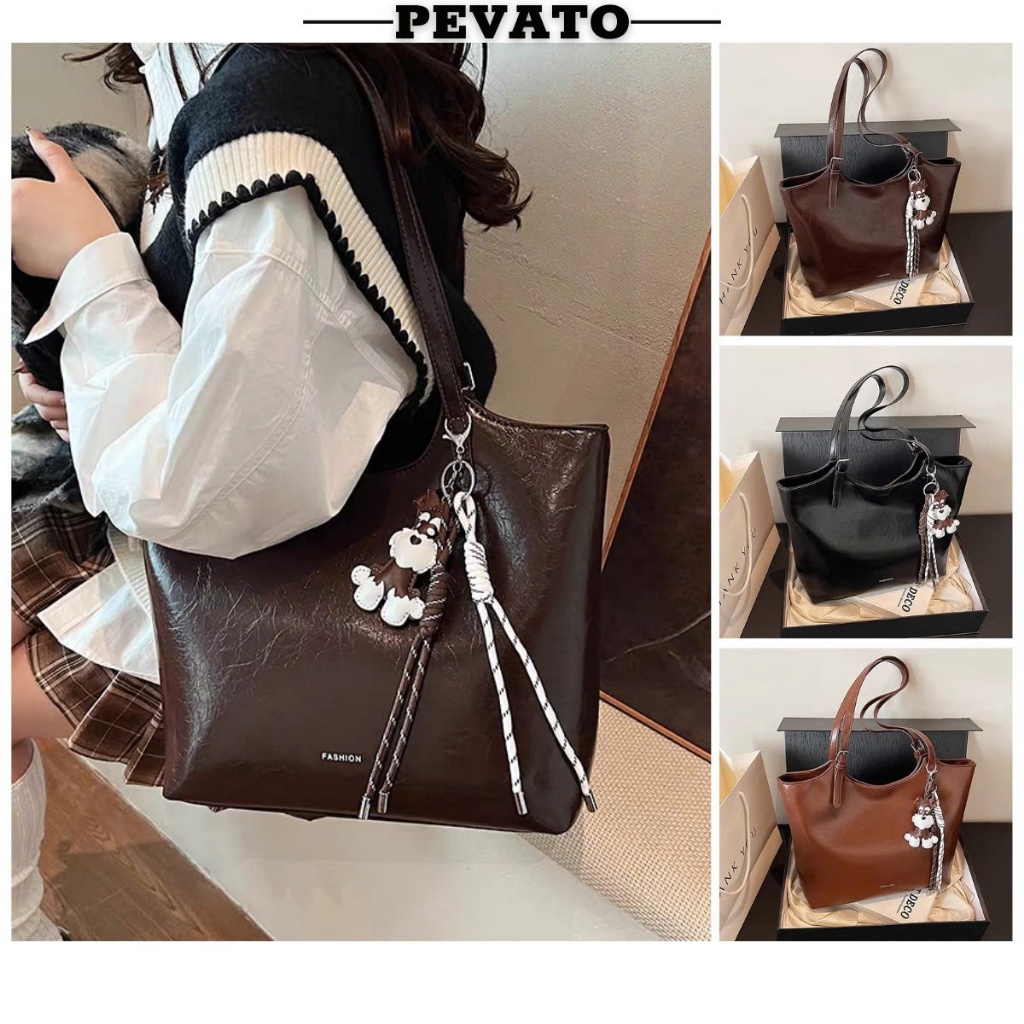 Túi Tote Nữ Đi Học Đi Làm Túi Xách Da Bản To Đeo Vai Vừa Laptop A4 Kèm Charm Dễ Thương TXN36