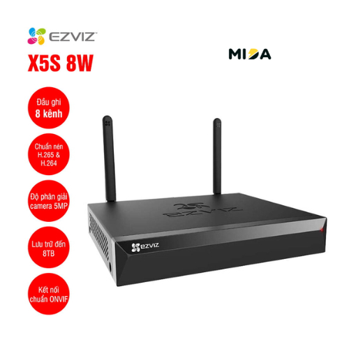 Đầu Ghi EZVIZ X5S 8 Kênh – Wifi Không Dây, HDMI/VGA, Add Camera EZVIZ Từ Xa, Hỗ Trợ Ổ Cứng 8TB