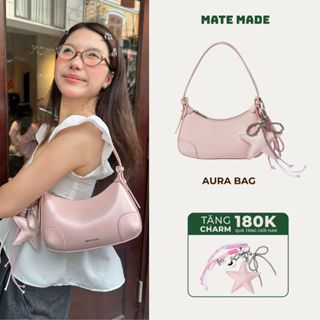   TẶNG KÈM CHARM  Túi Xách Đeo Vai Nữ MATE MADE Aura - Dáng Hobo Viền Tròn - Da PU Mịn - Màu Hồng 