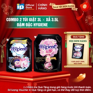  Combo Túi Nước Giặt Đậm Đặc Hygiene 3L x Nước Xả Vải Đậm Đặc Hygiene 3.5L - Hương Hoa Mẫu Đơn 