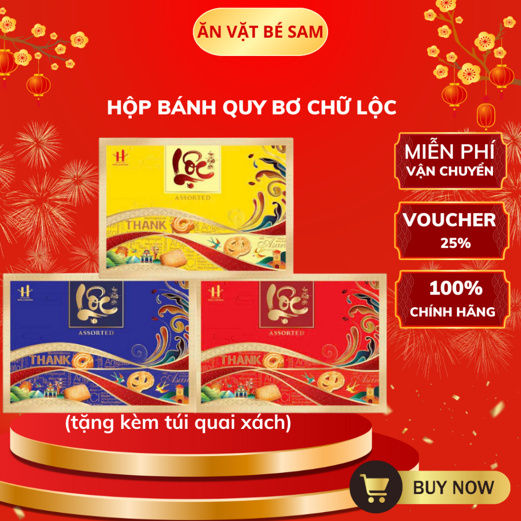 Hộp Bánh Quy Bơ Chữ Lộc HT Foods 670g, Hộp Quà Biếu Tặng Sang Trọng, Lịch Sự