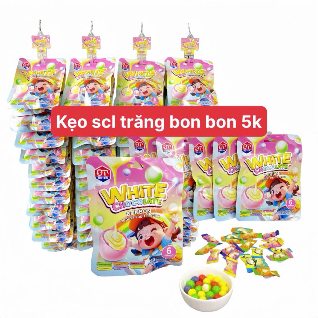 Bịch 20 gói kẹo White Chocolate Bon Bon , socola trắng Bon Bon siêu hot