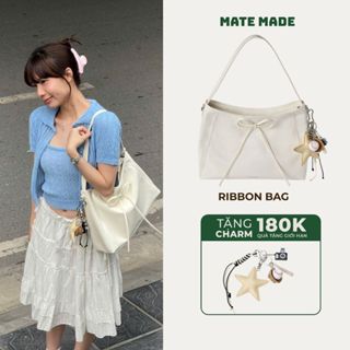  MATE MADE Túi Xách Nữ Ribbon Bag Đeo Vai Da Mềm Thời Trang Size To - Túi TOTE Quai Đôi Size 36 