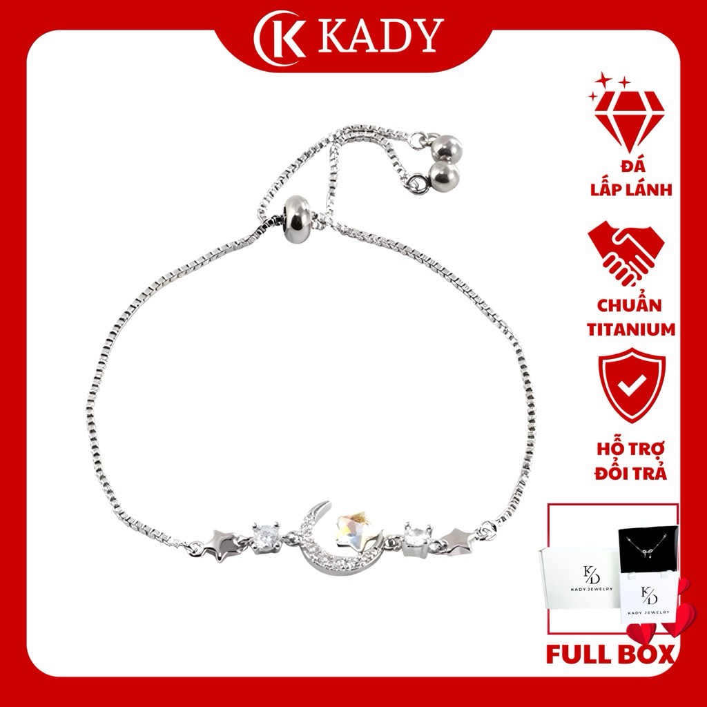 [KADY] Lắc tay  trăng khuyết đính đá sáng TITANIUM (FULL BOX HỘP)