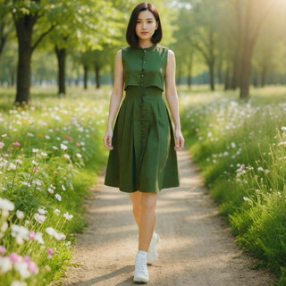 Đầm cổ trụ sát nách màu rêu 2 lớp (kèm hình thật)