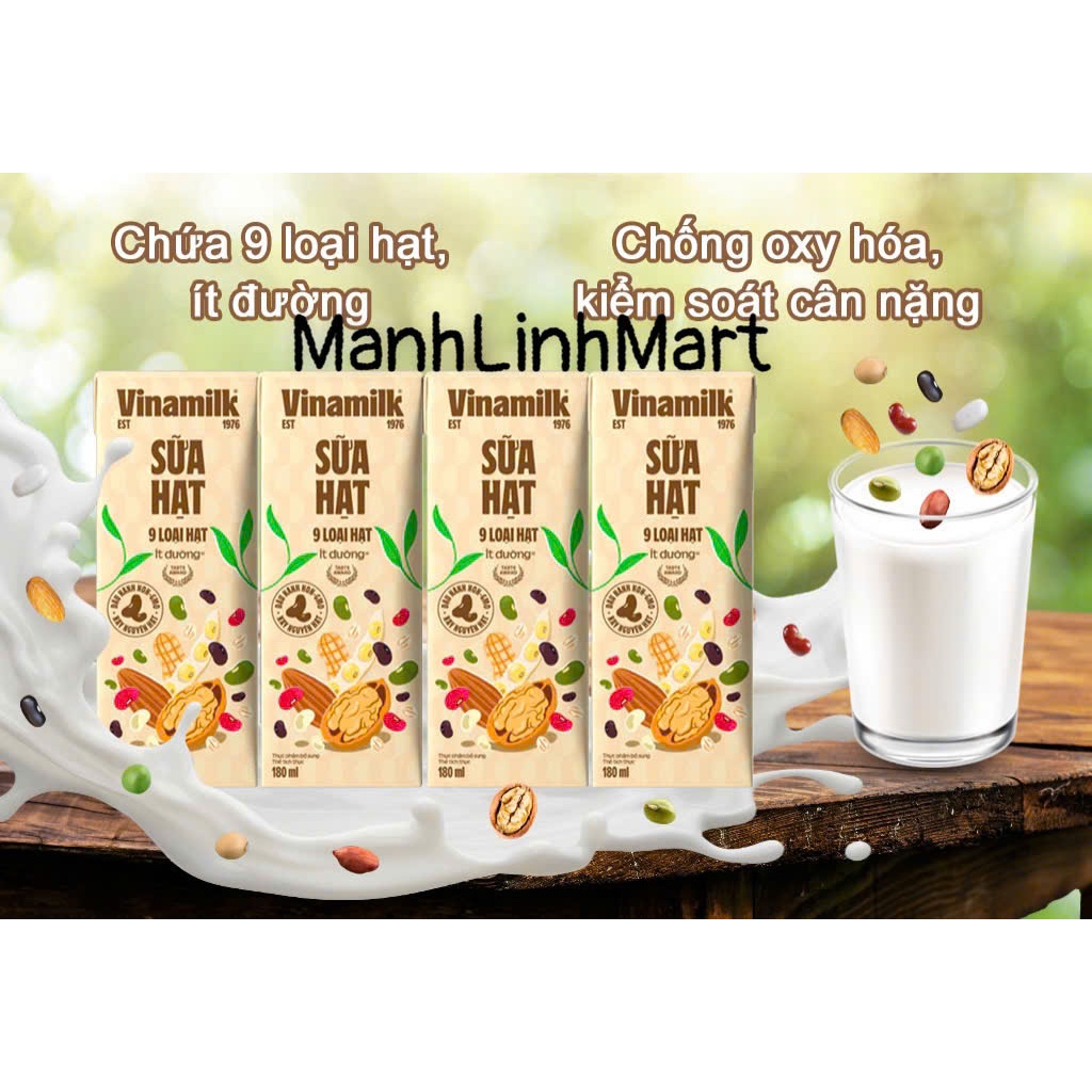 Sữa hạt 9 loại hạt Vinamilk ít đường - hộp 180ml