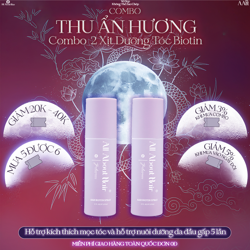 COMBO 2SP ALL ABOUT HAIR Xịt dưỡng tóc Biotin Thuần chay AAH Spray Vegan 120ml/chai