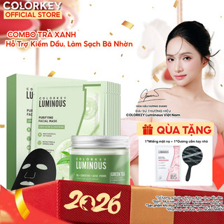  Combo Mặt Nạ Chiết Xuất Trà Xanh COLORKEY Dịu Nhẹ Phù Hợp Da Dầu Mụn 1 Hộp 10 Miếng + 1 Mặt Nạ Bùn 60g 