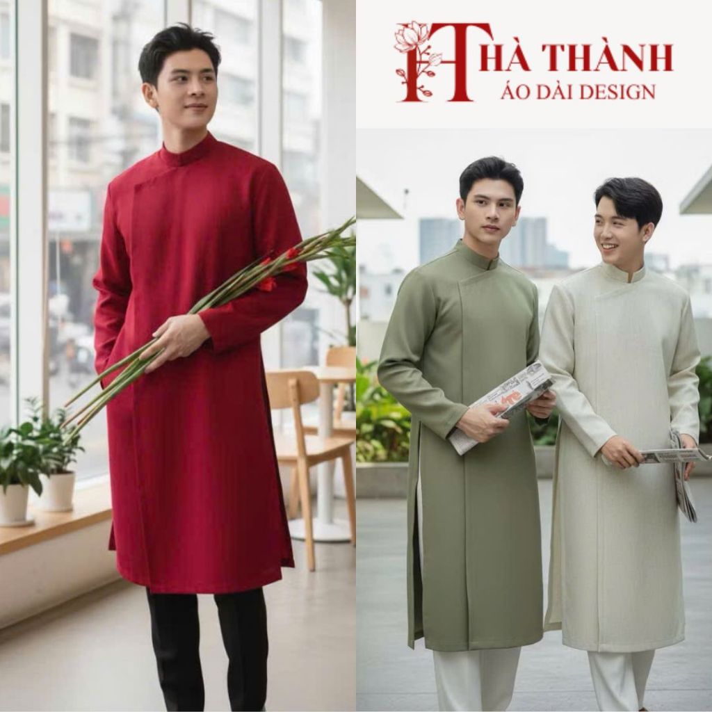 Áo dài cách tân Nam 3 Tà chất chéo hàn cài cúc chéo ẩn có đệm vai đứng form dáng đẹp_ÁO DÀI HÀ THÀNH