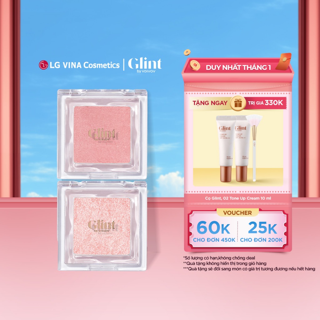 [LG Makeup VN] Combo Phấn má hồng Glint Baked Blush 2.4g và Phấn bắt sáng Glint Highlighter 2.3g