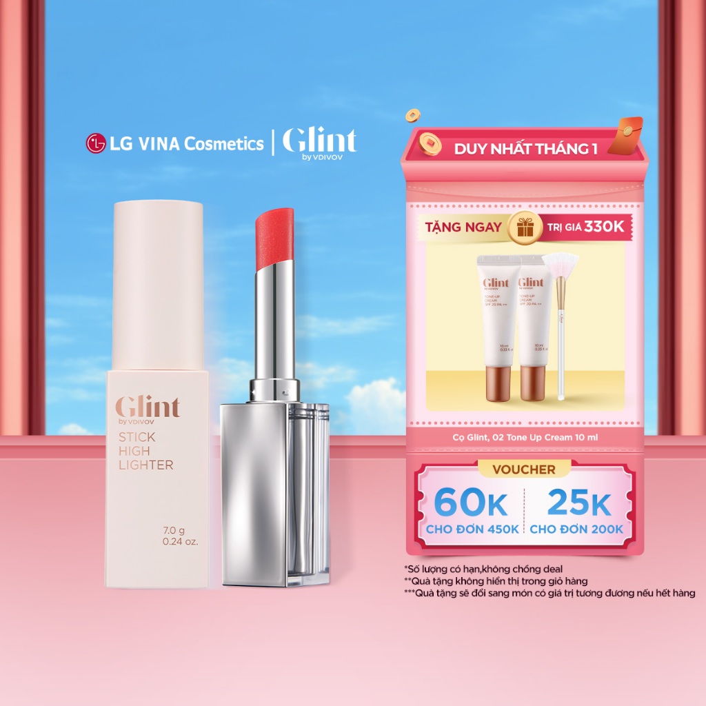 [LG Makeup VN] Combo Nhũ bắt sáng Glint Stick Highlighter dạng thỏi và Son dưỡng môi Glint Glow Lip 