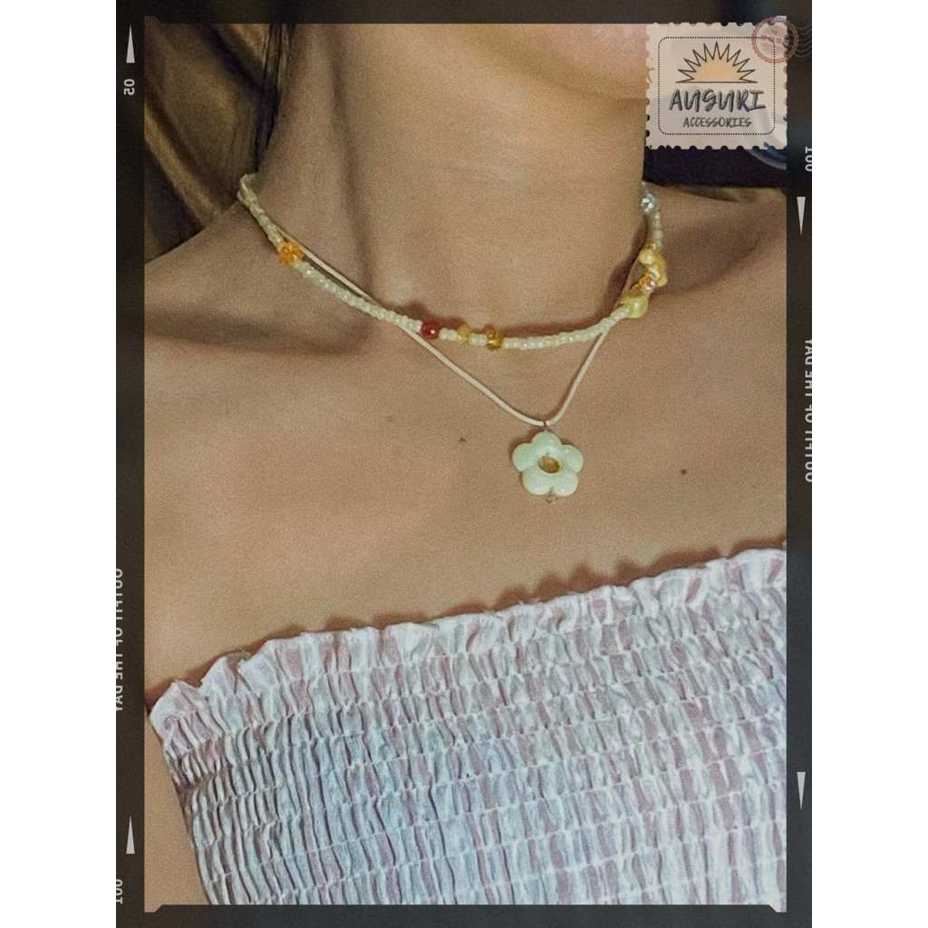 [Auguri] Dây chuyền Hoa Nắng 2 tầng handmade - hoa trắng phối charm, phong cách vintage, nàng thơ, q