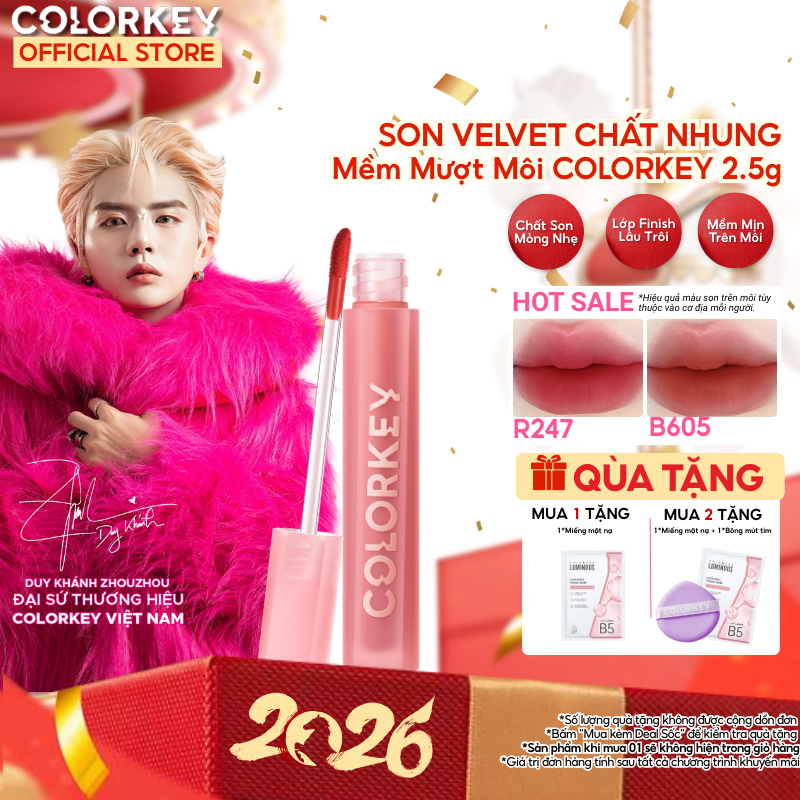   Hàng Mới Về  Son Velvet COLORKEY Chất Son Kem Nhung Mịn Lì Mềm Mượt Trên Môi 3g 2.5g 