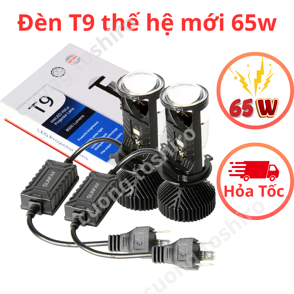 Đèn pha led bi cầu T9 sịn 65w chân h4 lắp cho các dòng xe máy ô tô như wave vision exciter 150 siriu