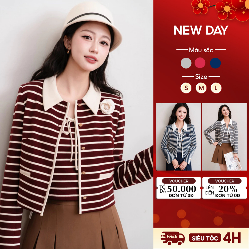 Áo Len Nữ Dài Tay Form Cổ Đức Phối Viền Kèm Áo 2 Dây Dillan Chất Liệu Len Không Xù New Day