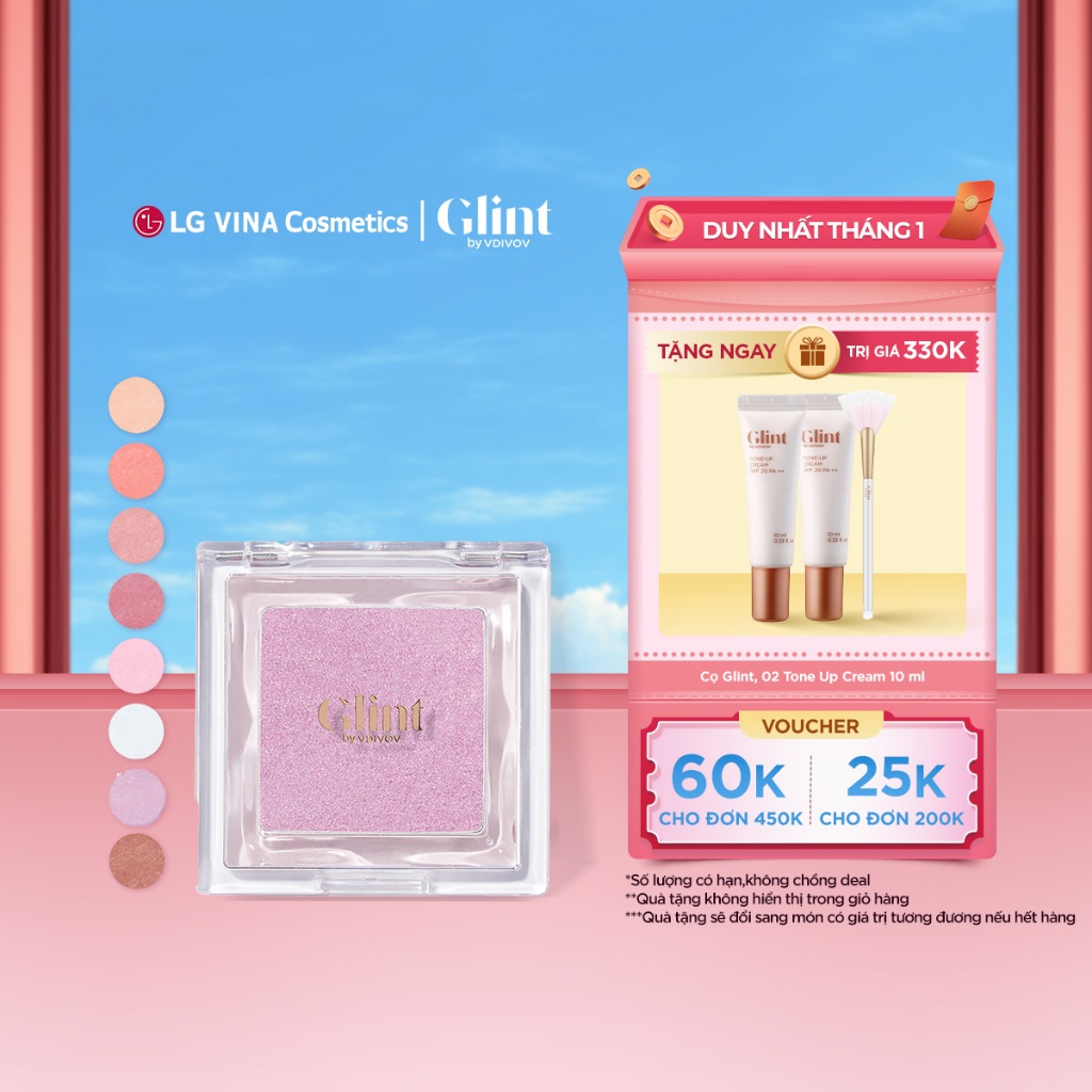 [LG Makeup VN] Phấn má hồng Glint 2.4g đa năng dạng nén cùng hạt ngọc trai, mịn màng, mỏng nhẹ