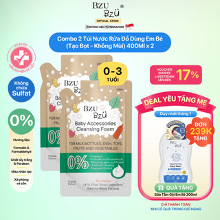  Combo 2 Túi Nước Rửa Bình Sữa Và Đồ Dùng Em Bé BZU BZU Túi Refill 400ml Thuần Thực Vật Không Mùi 