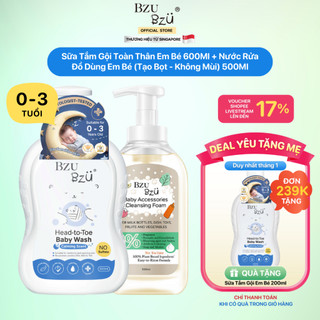  Combo Sữa Tắm Gội Toàn Thân Em Bé Hương Thư Giãn 600Ml + Nước Rửa Bình Sữa Em Bé Tạo Bọt 500ml 