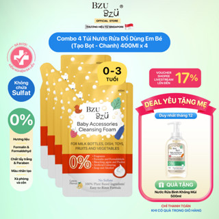  Combo 4 Túi Nước Rửa Bình Sữa Và Đồ Dùng Em Bé BZU BZU Cleansing Foam Tạo Bọt Hương Chanh 