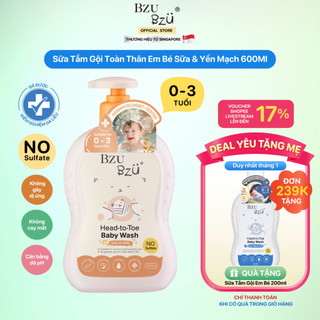   KOL  Sữa Tắm Gội Toàn Thân Em Bé BZU BZU Baby Head to Toe Wash Oat & Milk Làm Sạch Dịu Nhẹ 600ml 