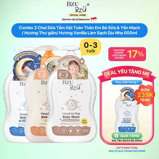   DEAL KOL  Combo 3 Chai Sữa Tắm Gội Toàn Thân Em Bé Sữa & Yến Mạch  Hương Thư giãn  Hương Vanilla Làm Sạch Dịu Nhẹ 600ml 