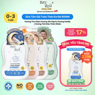   600ml  Sữa Tắm Gội Toàn Thân Em Bé BZU BZU Head to Toe Wash Dịu Nhẹ Mềm Mại Cho Da Dung Tích 600ml 