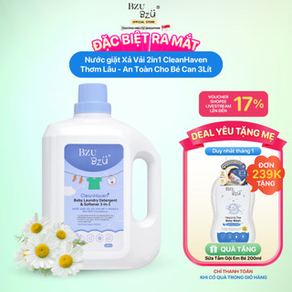   3 Lít  Nước Giặt Xả Vải BZU BZU Cho Bé Sơ Sinh Thơm Lâu - An Toàn Cho Bé 2in1 CleanHaven Can 3 Lít 