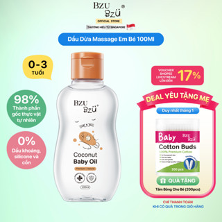   Tặng Tăm Bông  Dầu Dừa Tự Nhiên dầu Massage cho Bé BZU BZU Coconut Baby Oil Thành Phần Tự Nhiên An Toàn 100ml 