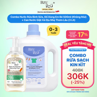  Combo Nước Giặt Xả Vải BZU BZU Cho Bé Sơ Sinh Thơm Lâu - An Toàn Cho Bé 2in1 CleanHaven Can 3 Lít + Nước Rửa Bình Em Bé 