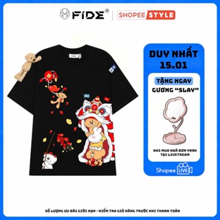  Áo thun JoyBear FIDE TEEDY phông cotton unisex nam nữ Form rộng cổ tròn đính gấu - AT136  TẶNG GẤU  