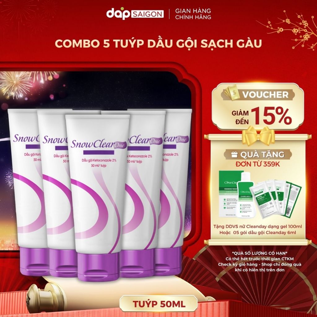Combo 5 tuýp Dầu gội snow clear one chiết xuất dầu dừa giúp làm sạch gàu