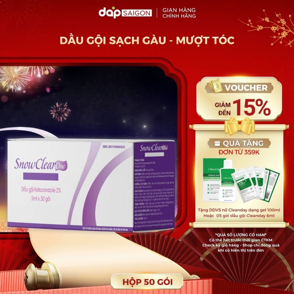 Hộp 50 Gói Dầu gội sạch gàu Snow Clear One dưỡng chất dầu dừa (5ml/gói)
