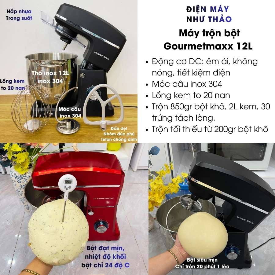 Bản 2026 - Máy trộn bột kinh doanh nhỏ Gourmetmaxx 12L