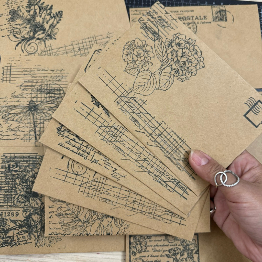 Phong bì thư giấy kraft vintage / junk journal / penpal. Hand stamped kraft envelope.
